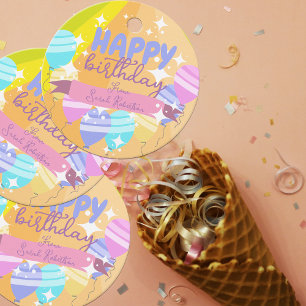 Happy Birthday farbenfroher Cartoon Balloons Glitz Geschenkanhänger