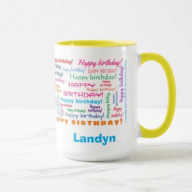 Happy Birthday farbenfroher Spaß Bright Word Cloud Tasse (Rechts)