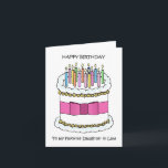 Happy Birthday Favorite Daughter im Jura Karte<br><div class="desc">Eine einfache Abbildung eines weißen Geburtstagskuchens,  der mit hellen Kerzen auf der Oberseite dekoriert ist,  und eines rosa Bogens,  der um ihn herum gefesselt ist. Das Bild wird begleitet von den Wörtern "Happy Birthday to my favory Daughter in Law".</div>