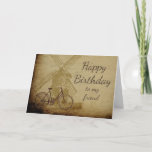 Happy Birthday Favorite Dutch Person Friend Karte<br><div class="desc">Happy Birthday Lieblings Holländische Person Spaß mit Windmühle,  Fahrrad antikes oder Vintages Look Papier Große Freundschaft Geburtstagskarte</div>