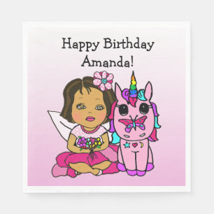 Happy Birthday Feen- und Einhorn-Mädchenparty Serviette