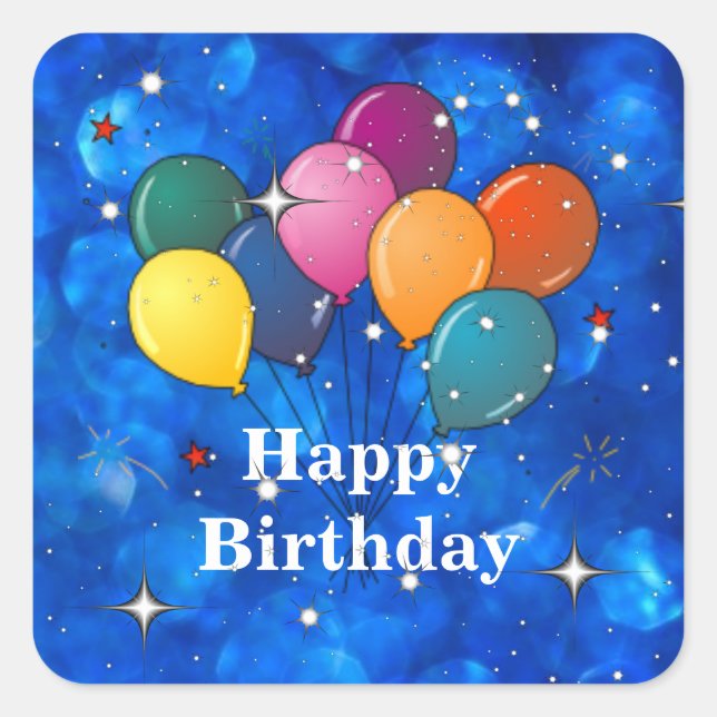 "Happy Birthday", Feierlichkeiten Ballons Quadratischer Aufkleber (Vorderseite)