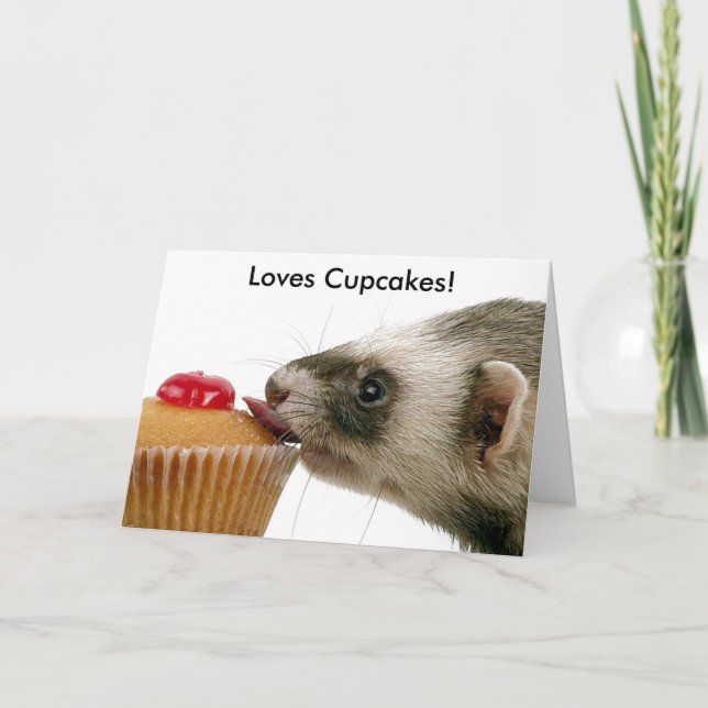 Happy Birthday Ferret Lieben Cupcakes Karte (Vorderseite)