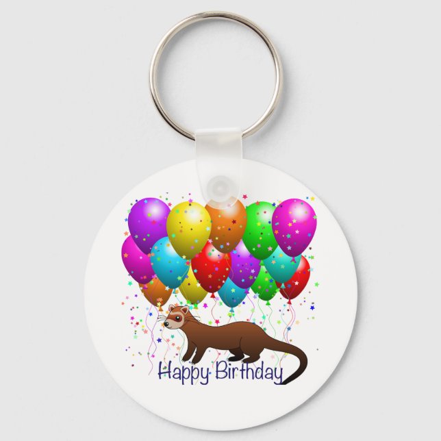 Happy Birthday Ferret Schlüsselanhänger (Vorderseite)