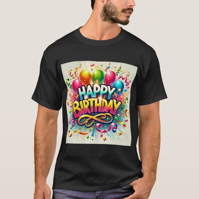 Happy Birthday Festive Balloon Celebration T-Shirt (Vorderseite)