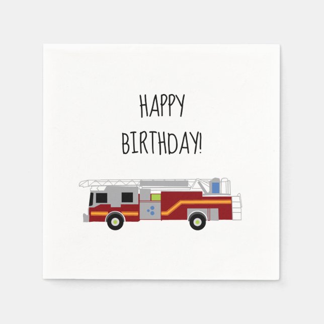 Happy Birthday Feuerwehrwagen Notruffahrzeug Napki Serviette (Vorderseite)