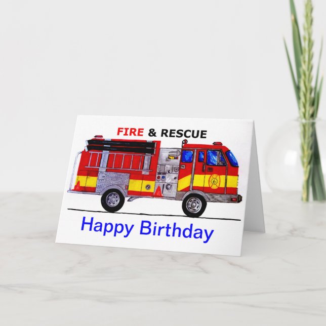 Happy Birthday Fire Truck Card Karte (Vorderseite)