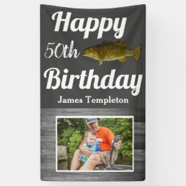 Happy Birthday Fishing Foto Name Vater Männer Banner