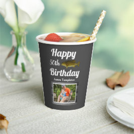 Happy Birthday Fishing Foto Name Vater Männer Pappbecher