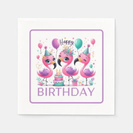 Happy Birthday Flamingos Serviette