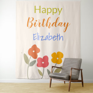 Happy Birthday Floral Blooms individuelle Name Wandteppich