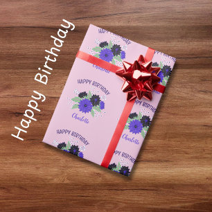 Happy Birthday Floral Bouquet und Individuelle Nam Geschenkpapier