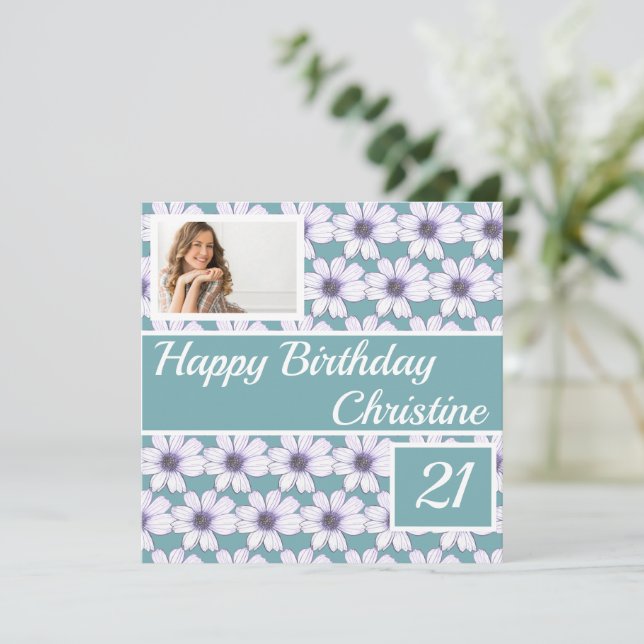 Happy Birthday Floral Design Custom Card (Stehend Vorderseite)