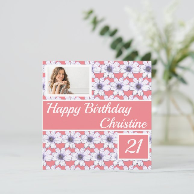 Happy Birthday Floral Design Custom Card (Stehend Vorderseite)