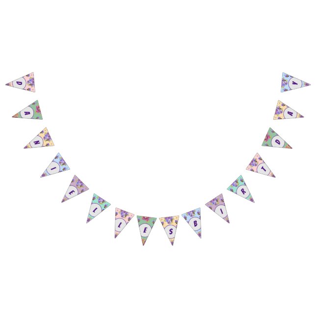 Happy Birthday Floral Girls Name Party Bunting Wimpelkette (Alle)