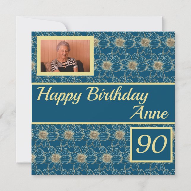 Happy Birthday Floral gold Aquamarines Design Cust (Vorderseite)