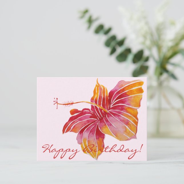 Happy Birthday | Floral Hawaii Postcard Postkarte (Stehend Vorderseite)