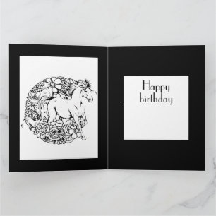 Happy Birthday Floral Horse Aduloring Card Karte
