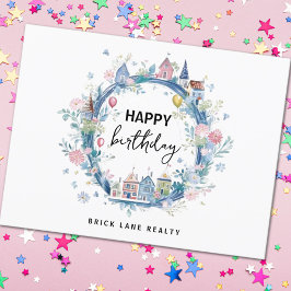 Happy Birthday Floral House Wreath Real Anwesen Postkarte