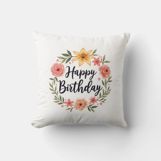 Happy Birthday Floral Kissen (Vorderseite)