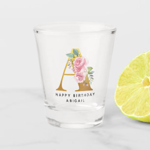 Happy Birthday Floral Monogram Personalisiert Name Schnapsglas