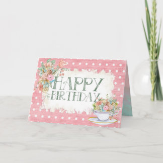 Happy Birthday Floral Tee Vintage Karte