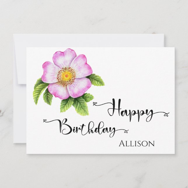 Happy Birthday Floral Watercolor Karte (Vorderseite)