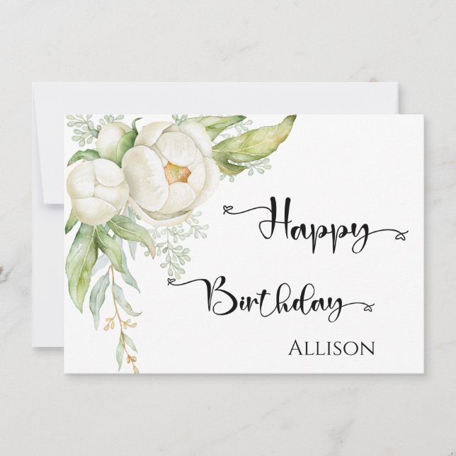 Happy Birthday Floral Watercolor Karte (Vorderseite)