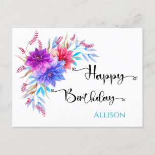 Happy Birthday Floral Watercolor Postcard Postkarte