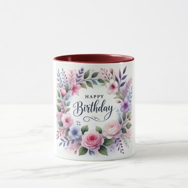 Happy Birthday Floral Wreath Beauty Tasse (Zentrum)