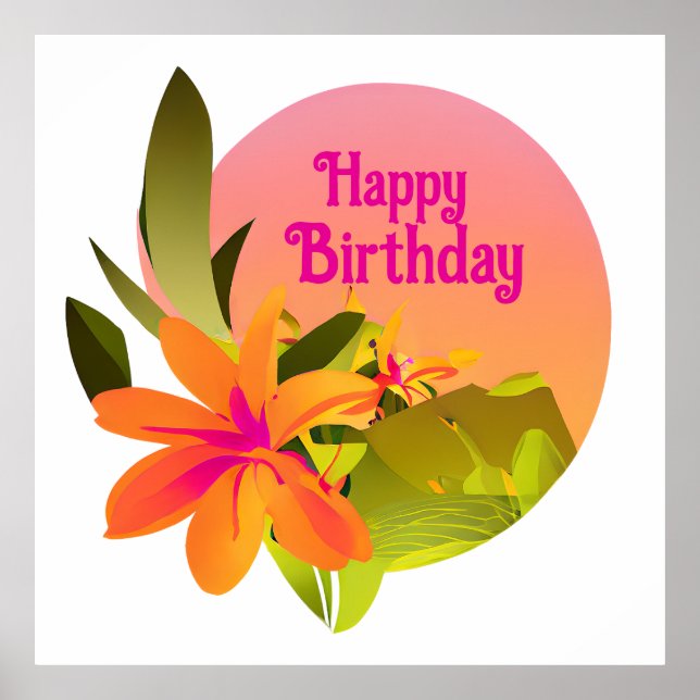Happy Birthday Floral Wreath Poster (Vorne)