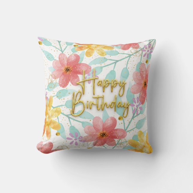 Happy Birthday florale botanische Elegant Template Kissen (Vorderseite)