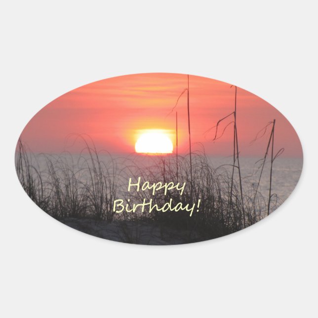 Happy Birthday Florida Sunset Ovaler Aufkleber (Vorderseite)