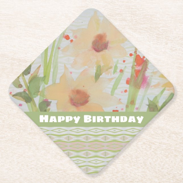 Happy Birthday Flower Untersetzer (Vorderseite)