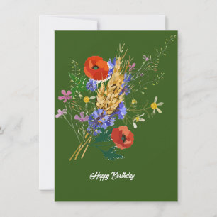 Happy Birthday Forest Green Floral Bouquet Card