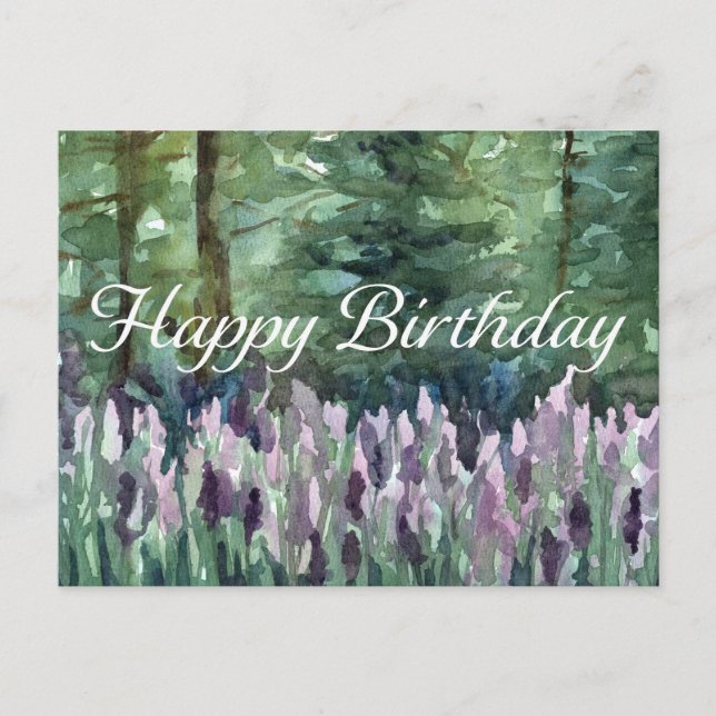 Happy Birthday Forest Wildblumen Wasserfarben Kuns Postkarte (Vorderseite)