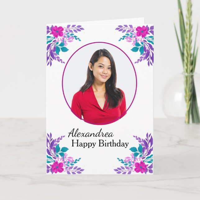 Happy Birthday Foto Blume Custom Card Karte (Vorderseite)