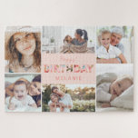 Happy Birthday Foto Collage & Floral Muster<br><div class="desc">Feiern Sie einen geliebten Menschen, einen Freund oder ein Familienmitglied zum Geburtstag mit unserem personalisierten Geburtstag Foto Collage und Blumenmuster feiern Foto Puzzle. Das Design verfügt über sechs Foto-Layouts, mit denen Sie Ihre eigenen Geburtstagsgedächtnisse-Fotos anzeigen können. "Geburtstag" ist mit einem schönen Blumenmuster entworfen und mit dem Namen des Empfängers abgestimmt....</div>