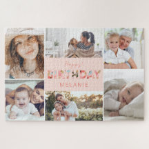 Happy Birthday Foto Collage & Floral Muster
