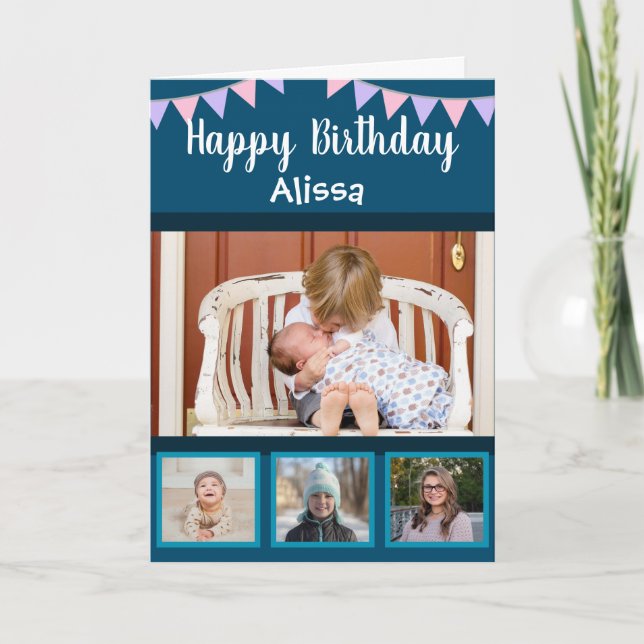 Happy Birthday Foto Collage Individuelle Name Bunt Karte (Vorderseite)