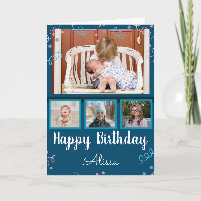 Happy Birthday Foto Collage Individuelle Name Conf Karte (Vorderseite)