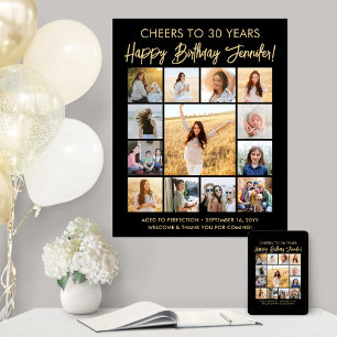 Happy Birthday Foto Collage Moderne Schwarz und Go Poster
