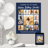 Happy Birthday Foto Collage Navy Blau und Weiß