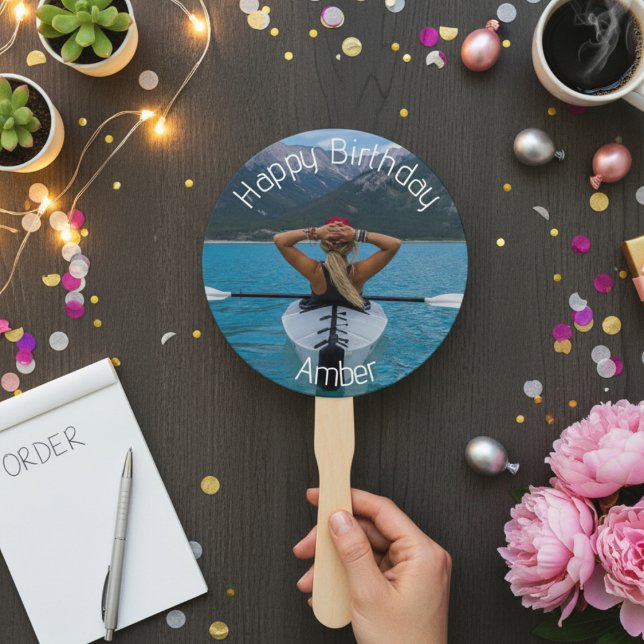 Happy Birthday Foto Fächer (Heart-Shaped Custom Photo Birthday Hand Fan)