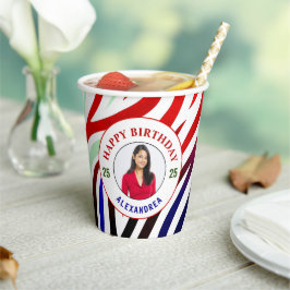 Happy Birthday Foto Farbenfrohe Streifen personali Pappbecher