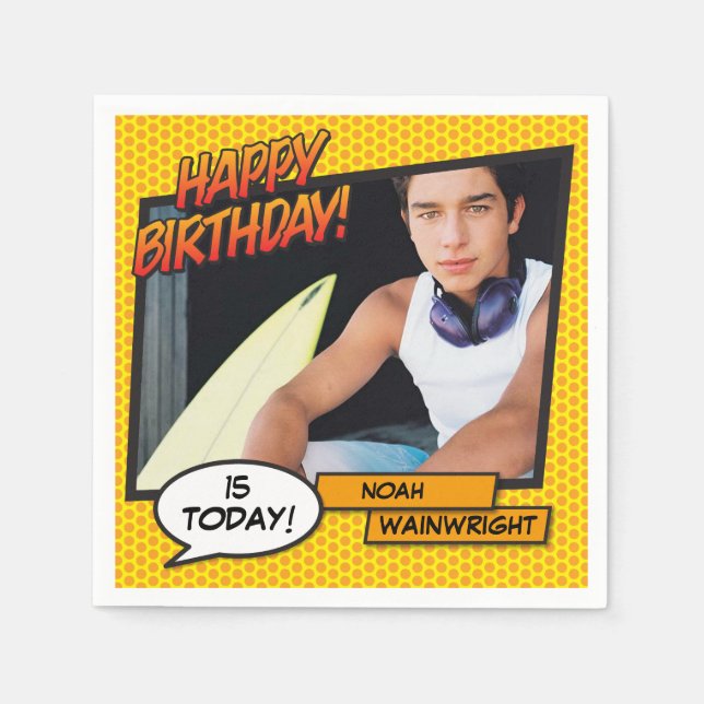 Happy Birthday Foto Fun Retro Comic Book Serviette (Vorderseite)