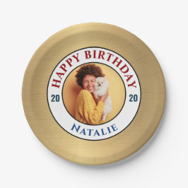 Happy Birthday Foto Gold Elegante Persönliche Gest Pappteller