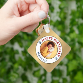 Happy Birthday Foto Gold Elegante Persönliche Gest Schlüsselanhänger