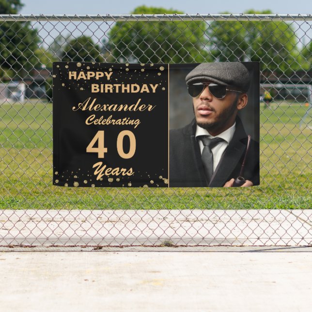 Happy Birthday Foto Party Event Gold Custom Banner (Insitu)