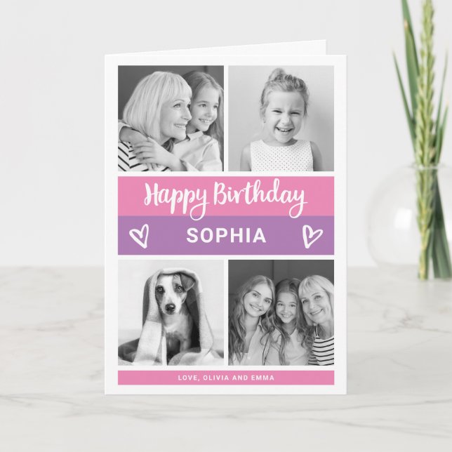 Happy Birthday | Foto-Raster für rosa Farbblöcke Karte (Vorderseite)